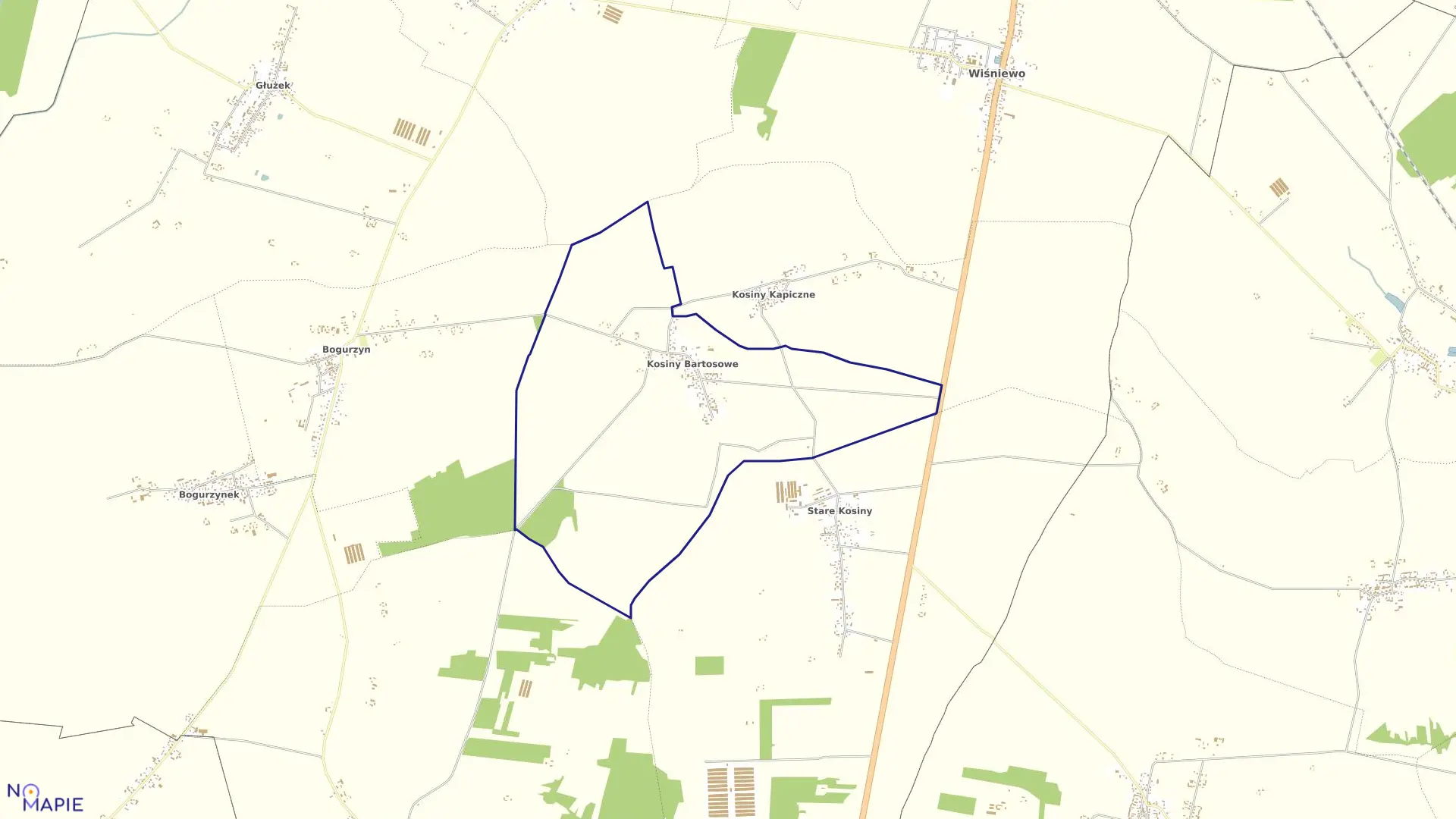 Mapa obrębu KOSINY BARTOSOWE w gminie Wiśniewo