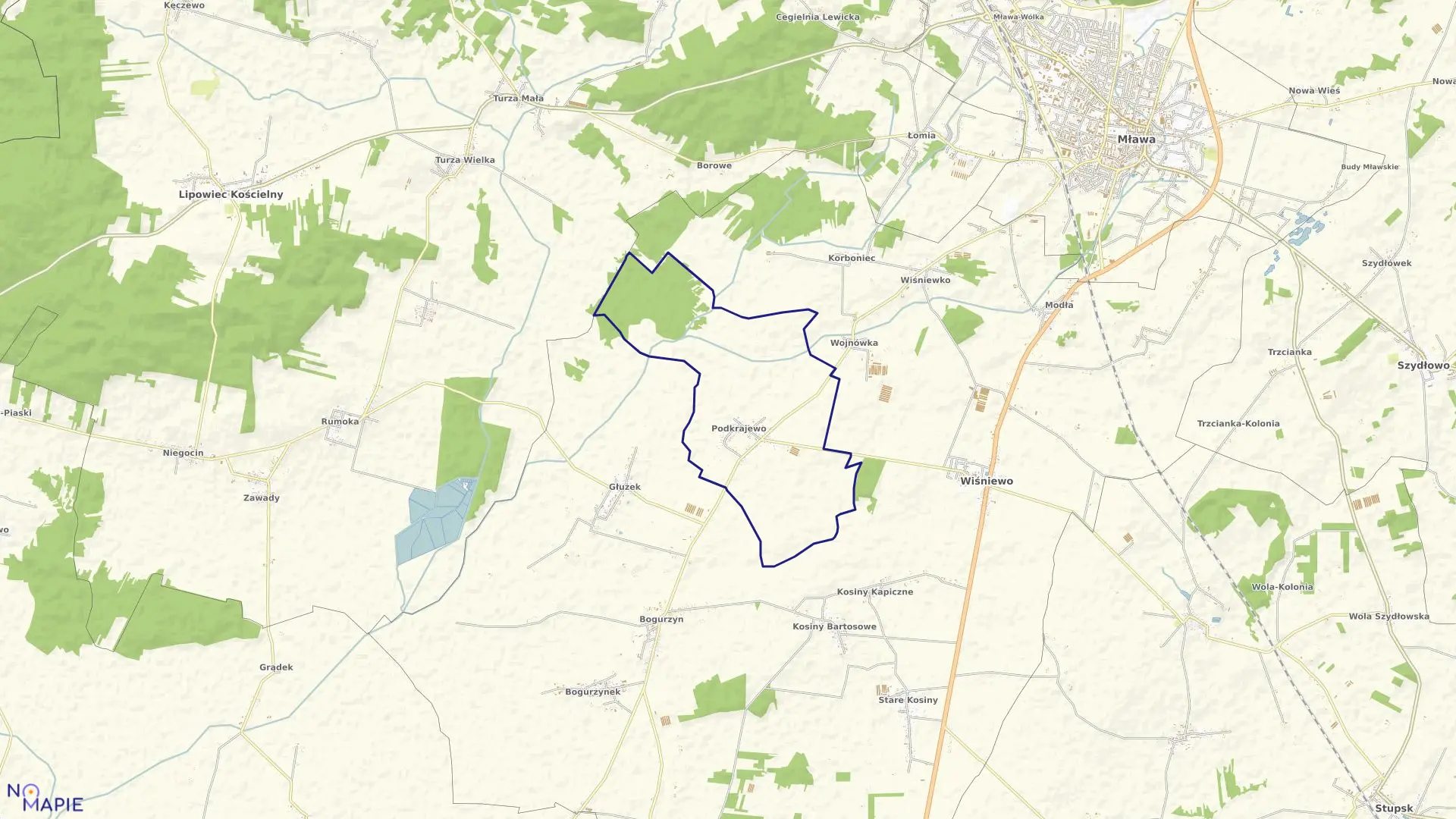 Mapa obrębu PODKRAJEWO w gminie Wiśniewo